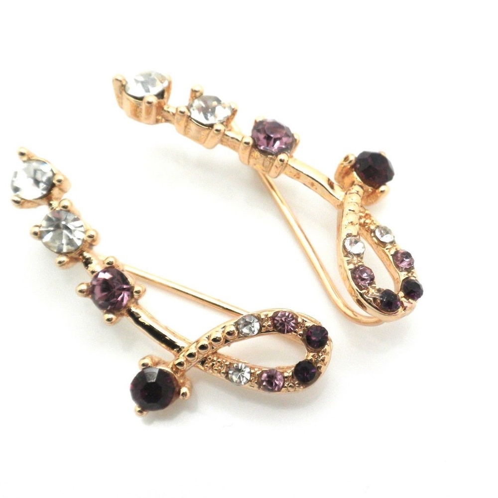 Purple Ear Pins Earring Swirl Upwards Ear Cuff
